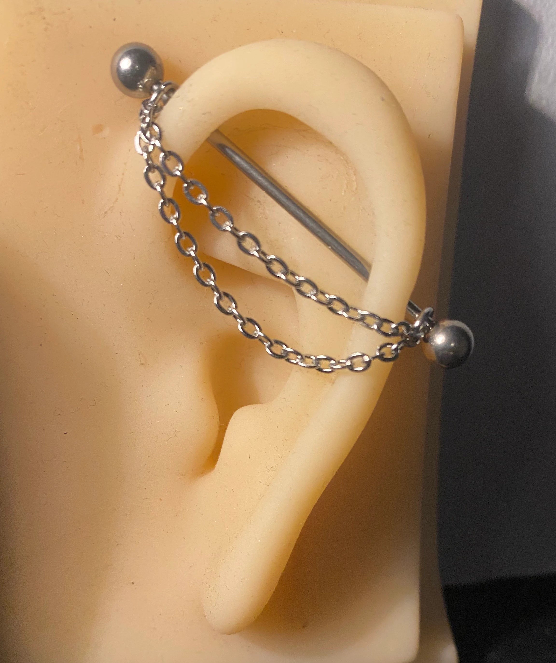 Ear Accessory With Chain Barbell ear chain – Ritual Jewellery Company